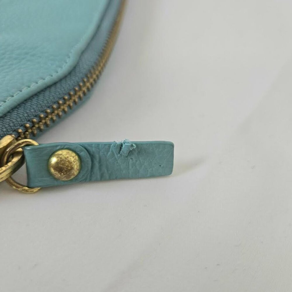 Lodis Women's Turquoise Pebbled Leather Gold Hardware Zipper Wristlet Clutch - Picture 10 of 10
